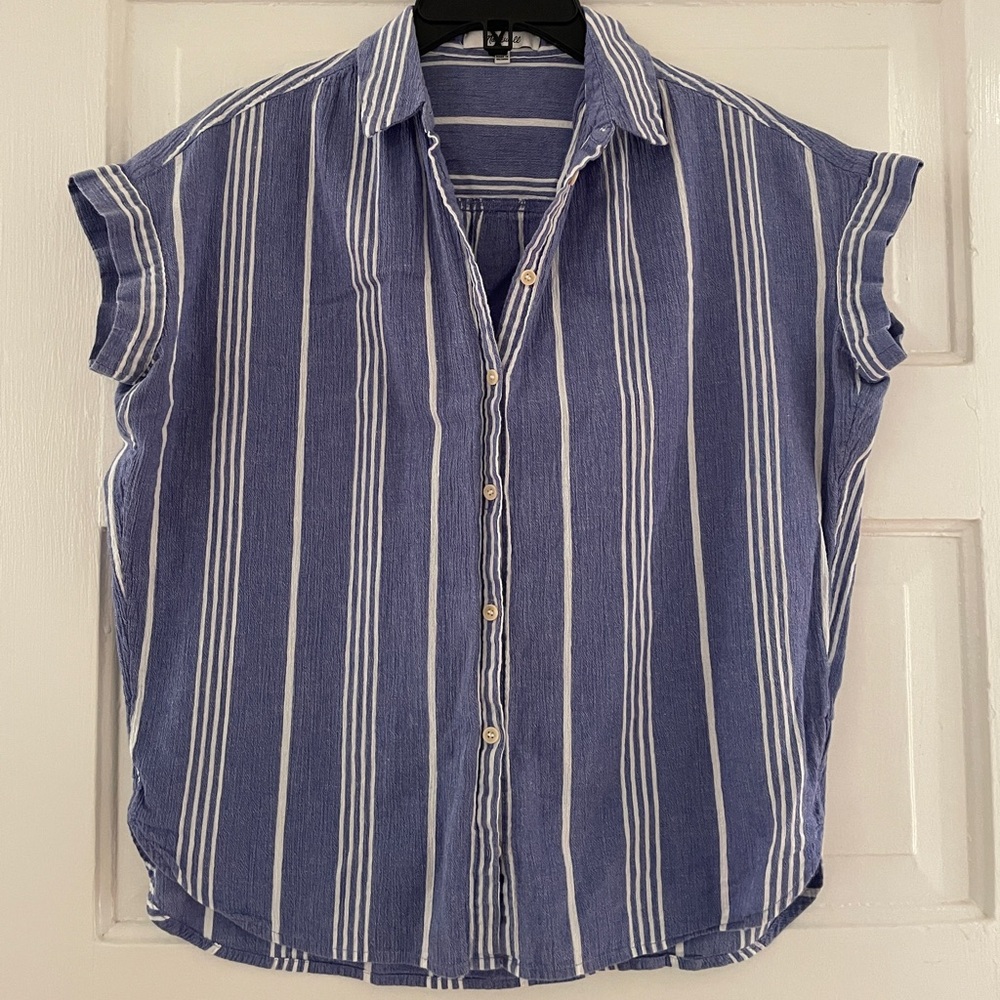 Madewell Blue and White Striped Camp Shirt